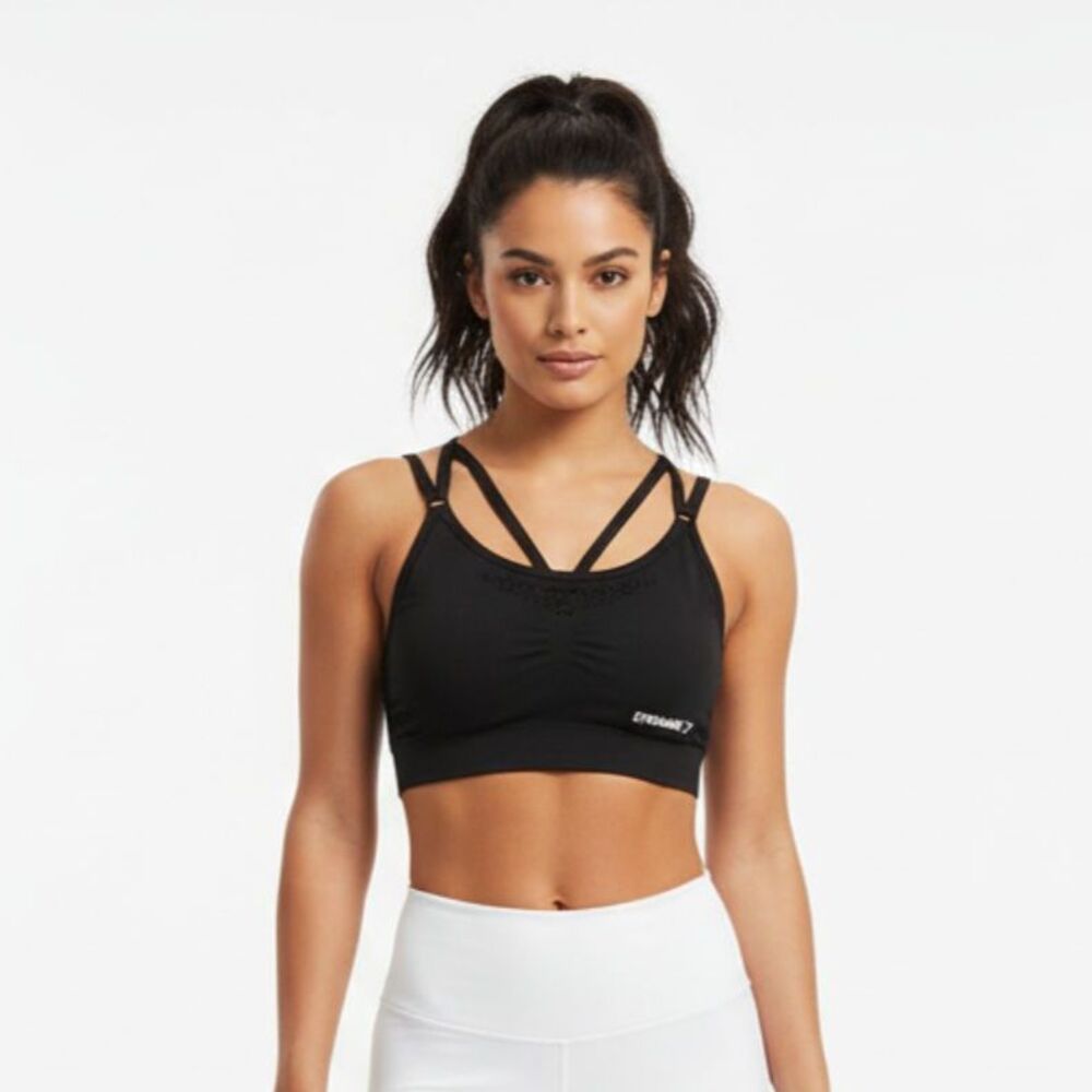 Gymshark Black Strappy Cropped Sport Athletic Top S
